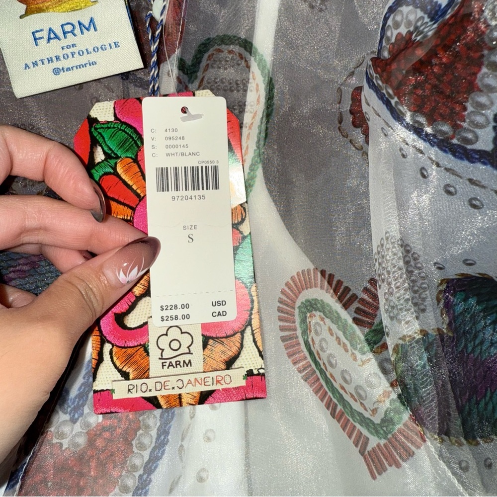 NWT $228 Anthropologie x Farm Rio Semi Sheer Puff-Sleeve Mini Heart Dress S - Picture 9 of 16